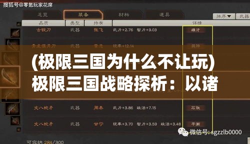 (极限三国为什么不让玩) 极限三国战略探析：以诸葛亮的智谋打造不败传奇，领略权谋与谋略的交锋